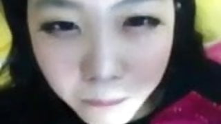 Amateur asian girl tasting herself